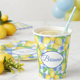 Lemons & Blue Gingham Personalisiert Glass Pappbecher