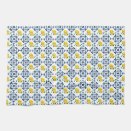 Lemons & Blue marokkanische Fliesenmuster Geschirrtuch