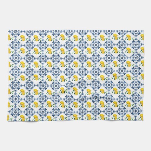 Lemons & Blue marokkanische Fliesenmuster Geschirrtuch (Horizontal)