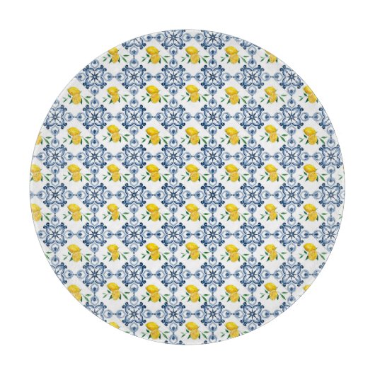 Lemons & Blue marokkanische Fliesenmuster Schneidebrett (Vorderseite)