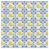 Lemons & Blue marokkanische Fliesenmuster Stoff (Nahaufnahme)