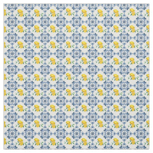 Lemons & Blue marokkanische Fliesenmuster Stoff