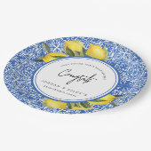 Lemons & Blue Mediterrane Tile Pappteller (Schrägansicht)