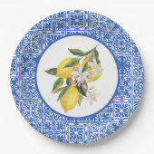 Lemons & Blue Mediterrane Tile Polterabend Pappteller (Vorderseite)