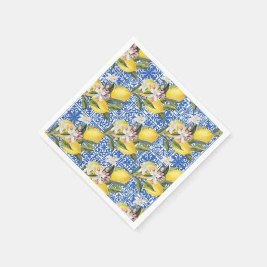 Lemons & Blue Mediterrane Tile Polterabend Serviette (Ecke)