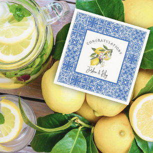 Lemons & Blue Mediterrane Tile Polterabend Serviette