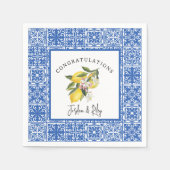 Lemons & Blue Mediterrane Tile Polterabend Serviette (Vorderseite)