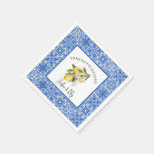 Lemons & Blue Mediterrane Tile Polterabend Serviette (Ecke)