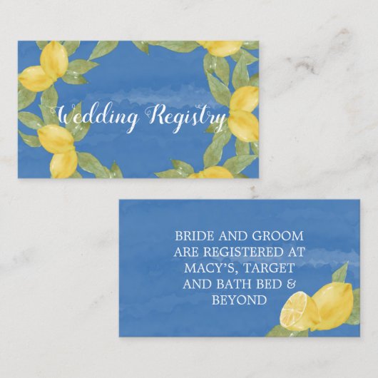 Lemons Blue Paint Wedding Registrierungskarte Visitenkarte (Vorne/Hinten)