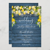Lemons Blue Rustic Holz String Lights Hochzeit Einladung (Vorne/Hinten)