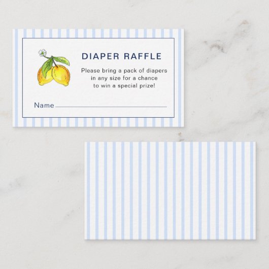 Lemons Blue stripes Baby Dusche Windeln Raffel Begleitkarte (Vorne/Hinten)