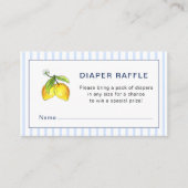 Lemons Blue stripes Baby Dusche Windeln Raffel Begleitkarte (Vorderseite)