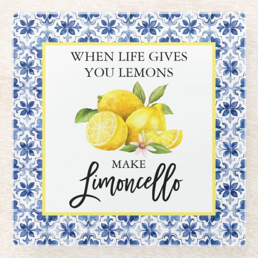Lemons Blue Tile Limoncello Glasuntersetzer (Vorderseite)