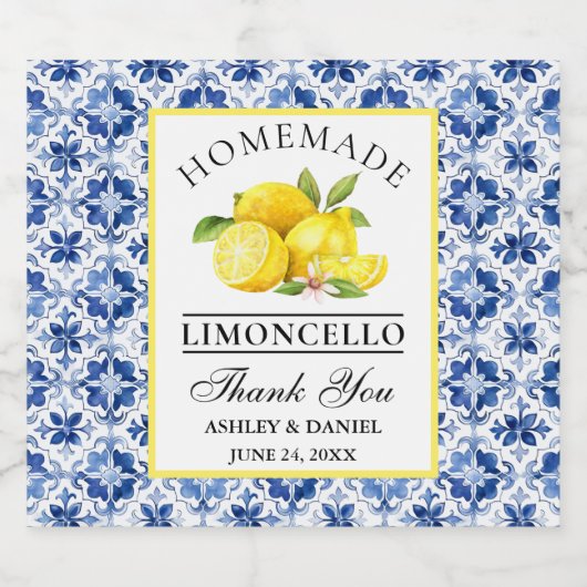 Lemons Blue Tile Limoncello Schaumweinetikett (Einzelnes Label)