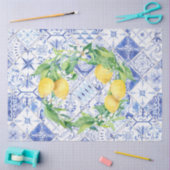 Lemons Blue White Rustico Farmhouse Tile Decoupage Seidenpapier (Basteln)