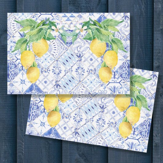 Lemons Blue White Tile Rustikales Bauernhaus Decou Seidenpapier