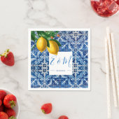 Lemons Blue White Tile Summer Monogram Serviette (Beispiel)