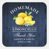 Lemons Blue Wood Wedding Danke Limoncello Quadratischer Aufkleber (Vorderseite)