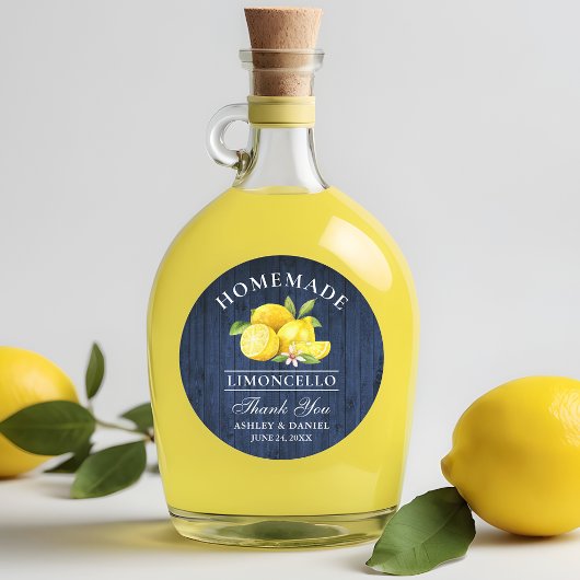 Lemons Blue Wood Wedding Danke Limoncello Runder Aufkleber
