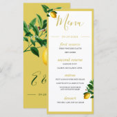 Lemons Botanisches Gelbgelbes Sommermonogramm Menükarte (Vorne/Hinten)