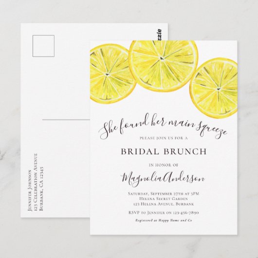 Lemons Bridal Brunch Einladung Postkarte (Vorne/Hinten)