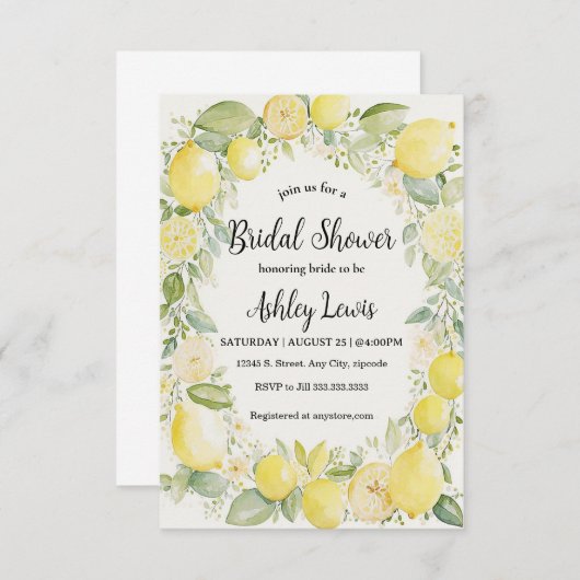 Lemons Bridal Duscheinladung Lemonade einladen Einladung (Vorne/Hinten)