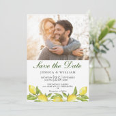 Lemons Chic Foto Hochzeit Speichern Sie das Datum Dankeskarte (Stehend Vorderseite)
