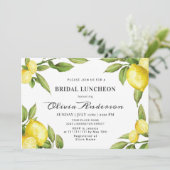Lemons Chic Greenery Watercolor Bridal Luncheon Einladung (Stehend Vorderseite)