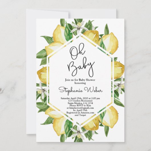 Lemons citrus Baby-Dusche Einladung (Vorderseite)