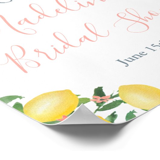Lemons Citrus Pink Brautparty Begrüßungposter Poster (Ecke)