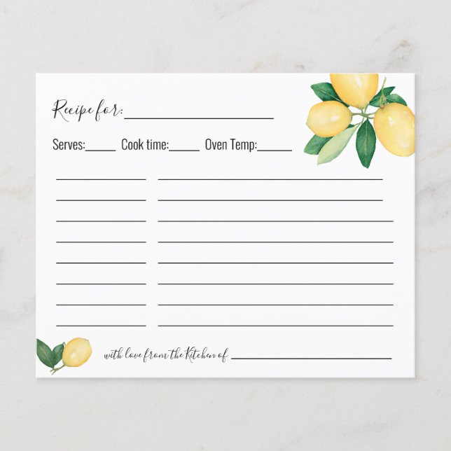 Lemons Citrus Rezpe Card Brautparty (Vorderseite)