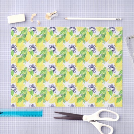 Lemons Damask Pattern Seidenpapier (Handwerk)