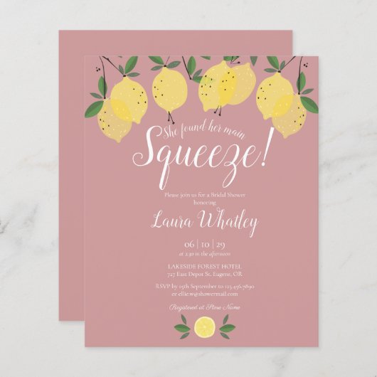 Lemons Dusty Rose Brautparty Einladung (Vorne/Hinten)