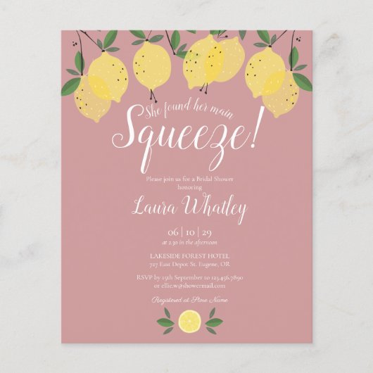 Lemons Dusty Rose Brautparty Einladung (Vorderseite)