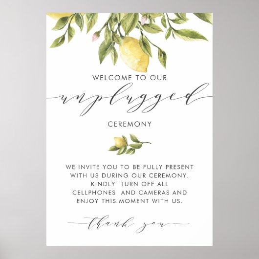 Lemons Elegant Calligraphy Unplugged Zeremonie Poster (Vorne)