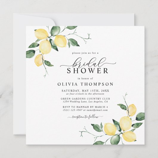 Lemons Elegantes Brautparty Wasserfarbe Einladung (Vorderseite)