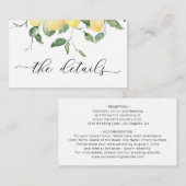 Lemons Elegantes Wasserfarben Hochzeitdetails Begleitkarte (Vorne/Hinten)