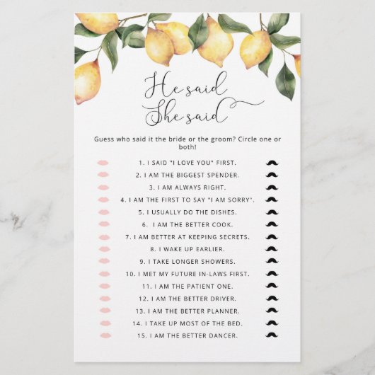 Lemons Er sagte, sie sagte Brautparty (Vorderseite)