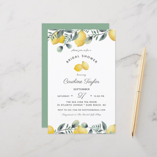 Lemons Eucalyptus Budget Bridal Dusche Einladung (Vorderseite/Rückseite Beispiel)