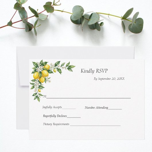 Lemons Floral Greenery Traditional Formal Wedding RSVP Karte
