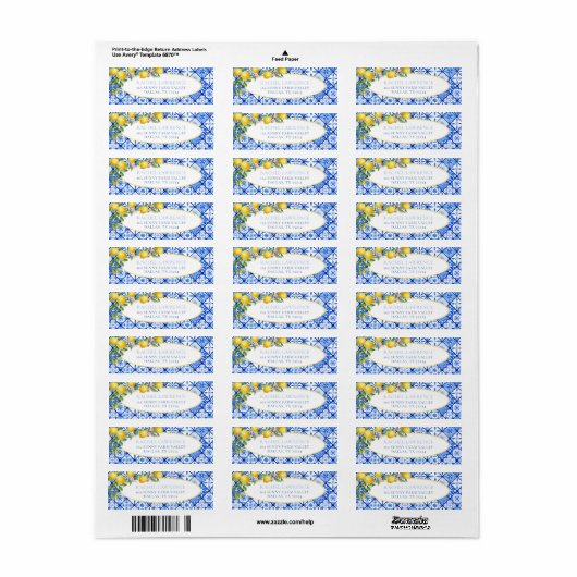 Lemons Floral Italian Blue Tile Rücksendeadresse (Vorne)