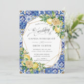 Lemons floral Mosaic Tiles Geometric Wedding Einladung (Stehend Vorderseite)