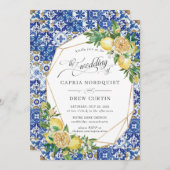 Lemons floral Mosaic Tiles Geometric Wedding Einladung (Vorne/Hinten)