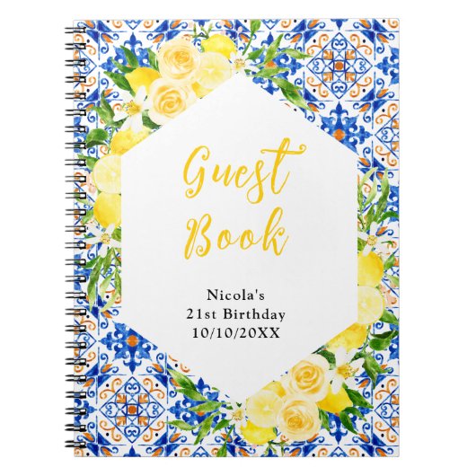 Lemons Foliage Birthday Mediterranean Guest Book Notizblock (Vorderseite)