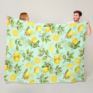 Lemons Frucht Wasserfarbe Sommerfrucht Muster Minz Fleecedecke