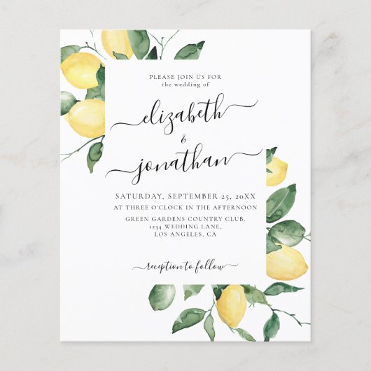 Lemons Fruit Summer Botanical Budget Hochzeit (Vorderseite)