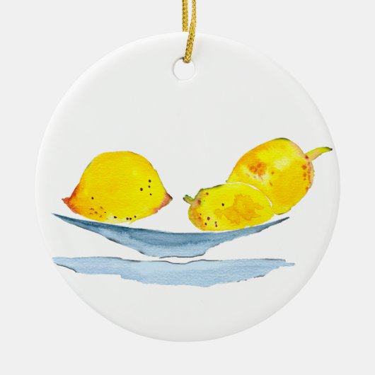 Lemons gelbe Aquarellkunst Keramik Ornament (Vorne)