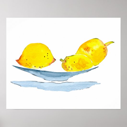 Lemons gelbe Aquarellkunst Poster (Vorne)