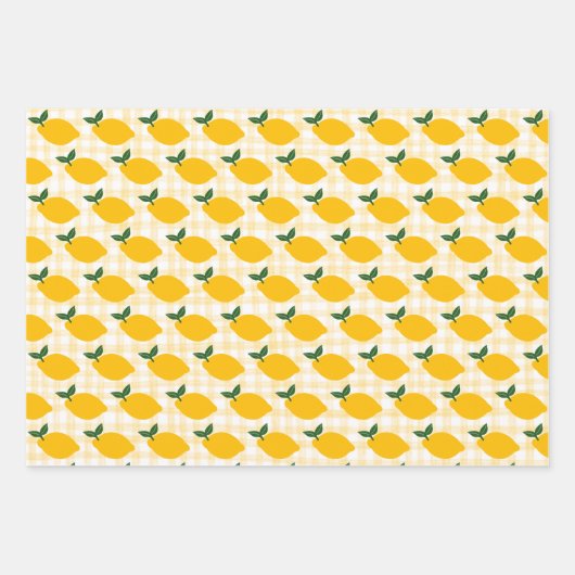 Lemons Gingham Niedlich CUSTOM Brautparty Geburtst Geschenkpapier Set (Vorderseite 2)