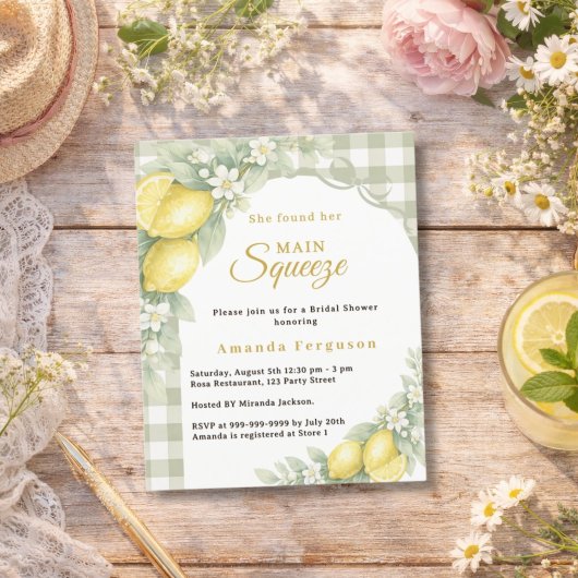 Lemons gingham squeeze Bridal Shower invitation